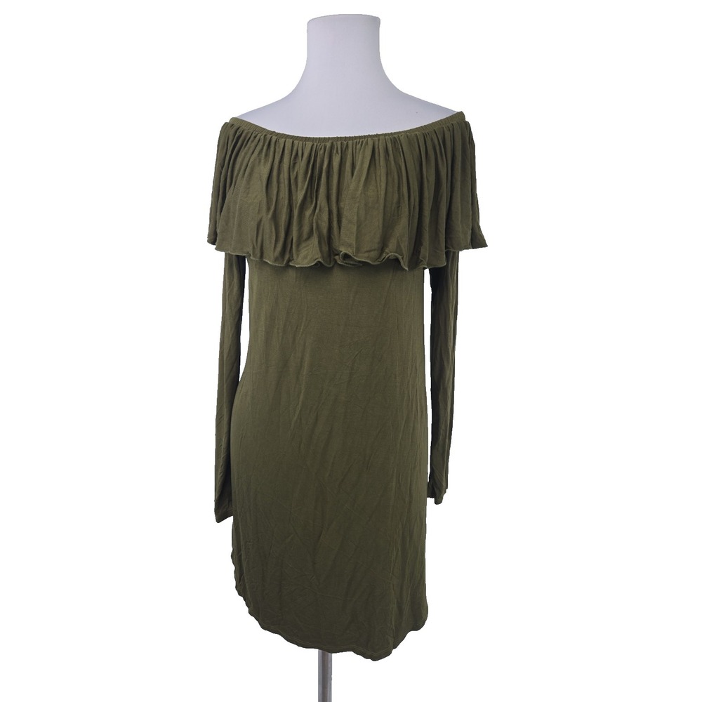 CHASOR Size Medium Chartreuse Jersey Off Shoulder Long Sleeve Mini‎ Dress New